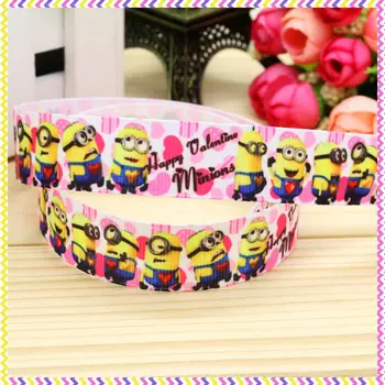 

7/8'' Free shipping valentine minions printed grosgrain ribbon hair bow headwear party decoration wholesale OEM 22mm H4488