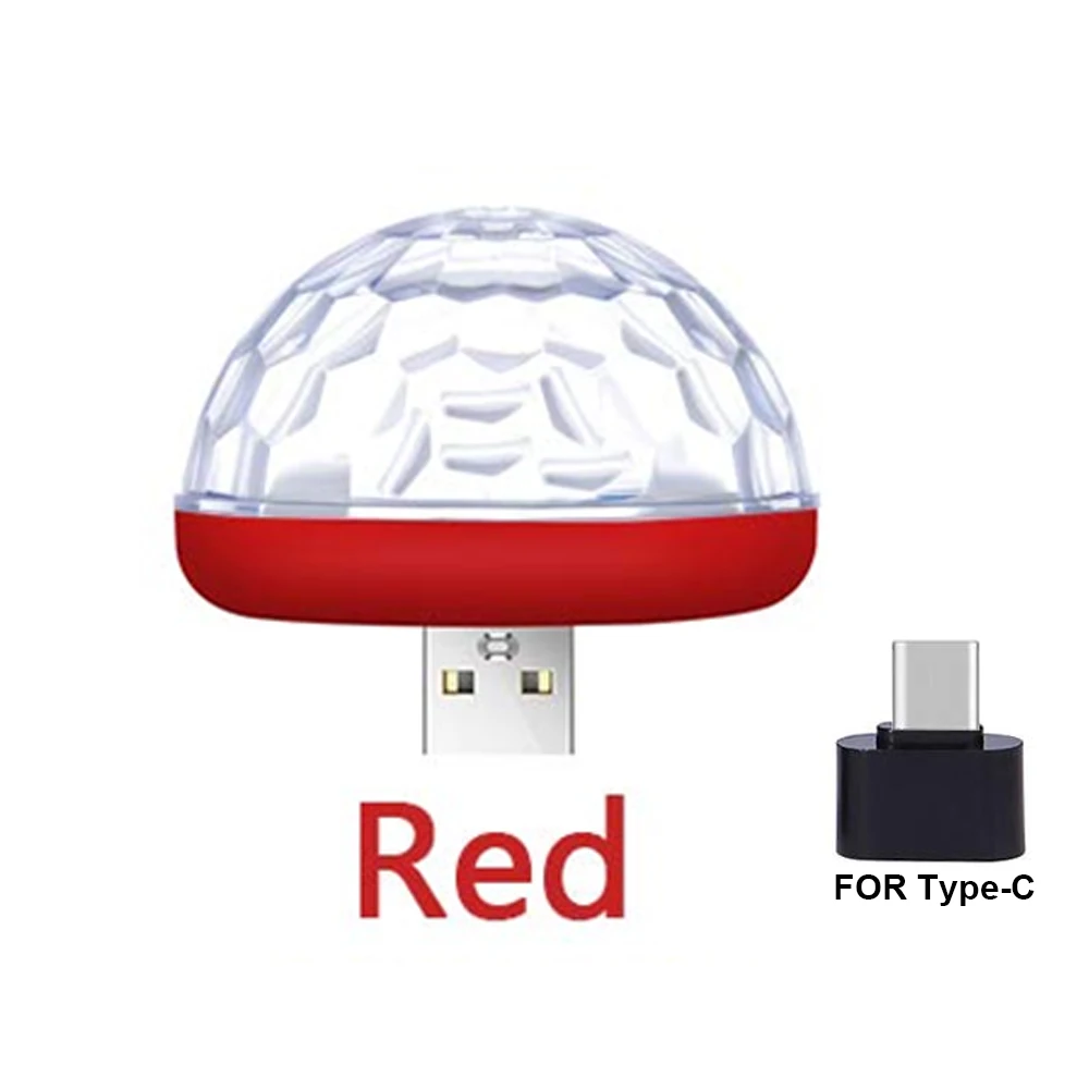 Red with USB C Автомобильный USB атмосферный свет, декоративная лампа, освещение для салона автомобиля, DJ RGB, мини цветная музыкальная звуковая лампа для фестиваля, вечерние, караоке - Испускаемый цвет: Red with USB C