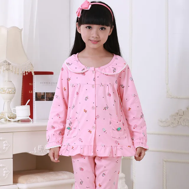 Sweet Pink girls tracksuit Lace pajamas kids sleepwear children girl