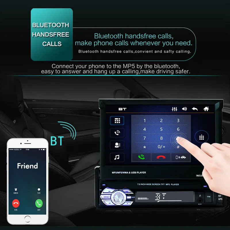 Выдвижной Автомобильный Радио MP5 MP4 плеер gps Bluetooth Стерео FM USB TF AUX 1 DIN 7 дюймов кассета Зеркало Ссылка сенсорный экран