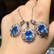 Природный Голубой топаз кулон S925 серебро Природный камень кулон Цепочки и ожерелья модный элегантный подсолнечника Женщины Ювелирные изделия