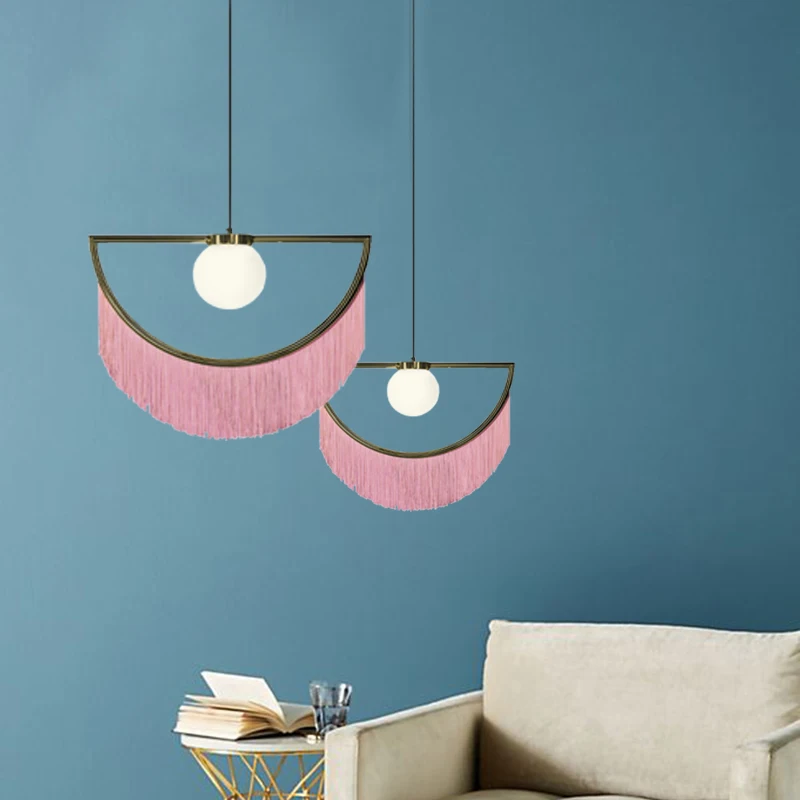Ins Горячее предложение, креативная полукруглая Подвесная лампа с кисточками в скандинавском стиле, декоративная прикроватная лампа, дизайнерский светодиодный подвесной светильник