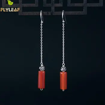 

Flyleaf 100% Natural Stone Red Agate Drop Earrings For Women 925 Sterling Silver High Quality Sun Flower Earings Fine Jewelry