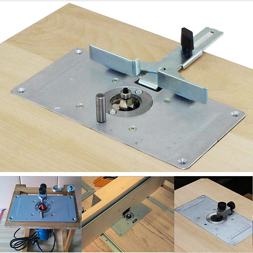 

Woodworking Benches Router Table Insert Plate Aluminium Wood Router Trimmer Models Engraving Machine with 4 Ring Tools