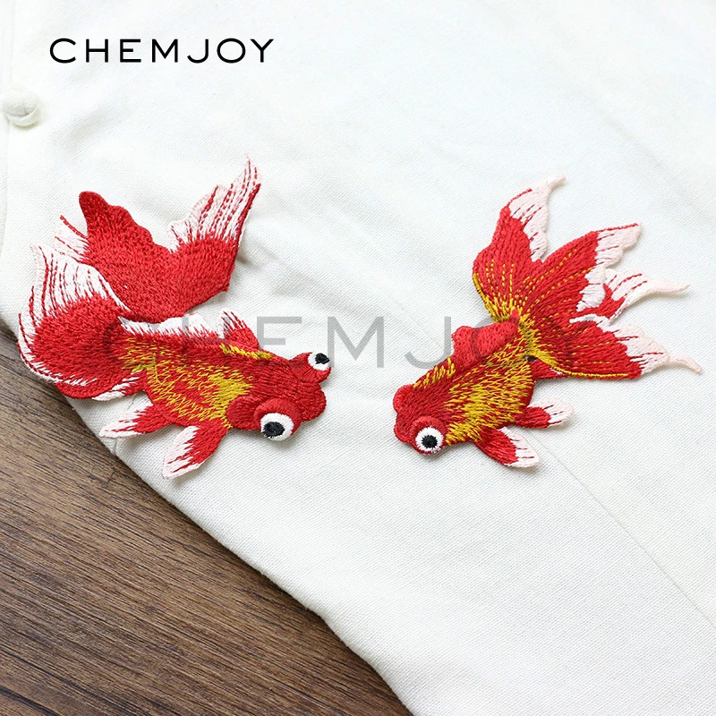 

1 Pair Red Goldfish Embroidery Patches for Clothes Sewing Patch Applique for Jackets Shoes Bags Applications Badges for Clothes