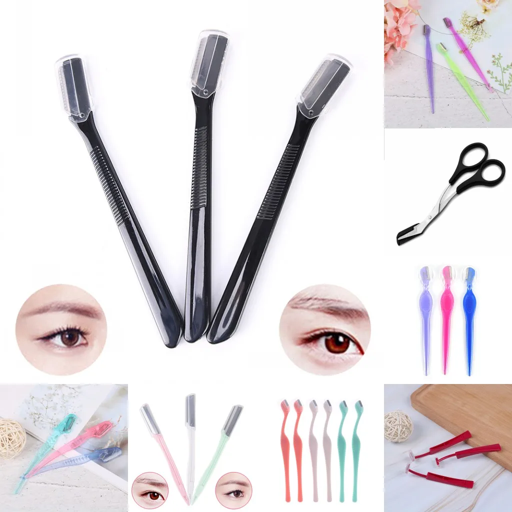 

8 Styles Facial Razor Eyebrow Trimmers Blades Shaver Scissors Comb Shaping Eyebrow Grooming Makeup Tool
