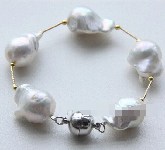 

shitou 00722 WOW!! Natural big white Baroque Reborn Keshi pearls bracelet magnet