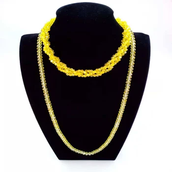

AB Colored Yellow Glass Crystal Beads Clavicle & Long Chain Necklace 2PCS Set Women Jewelry