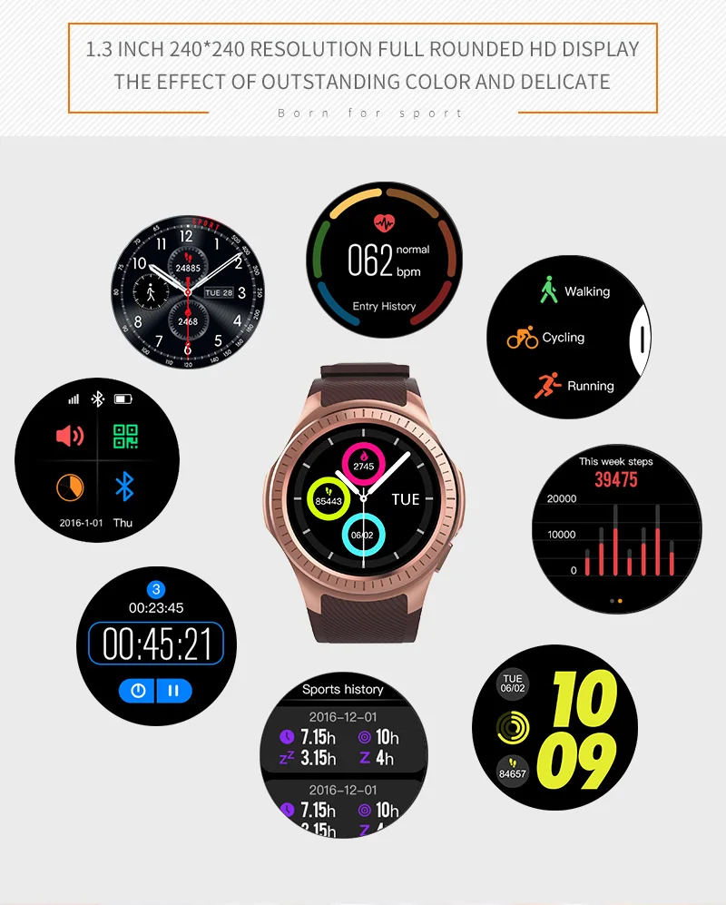 New MTK2503 Bluetooth GPS Smart Watch With Camera Sim Card Heart Rate