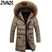ZVAQS Новое поступление Повседневное Длинная зимняя куртка Для мужчин с воротником из натурального меха енота теплая парка с капюшоном плюс Размеры 4XL толстое пальто ST039