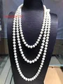 Новый пресноводный жемчуг белый жемчуг 9-10 мм ожерелье 18 "леопардовая застежка