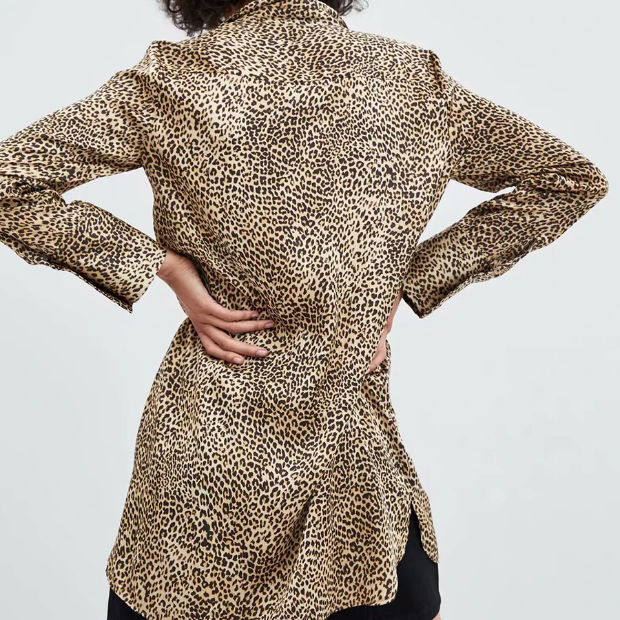 Кнопка Короткие Leopard Женские рубашки полный Урожай для женщин Femininas Elegante