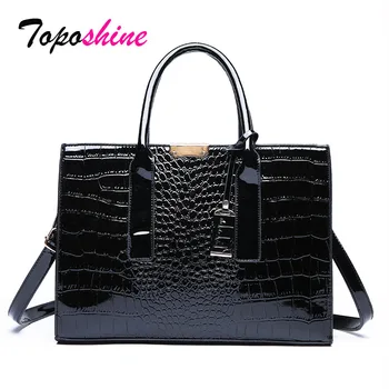 

Toposhine Crocodile Pattern Ladies Handbag Large Capacity Women Totes Fashion Shoulder Bags Female Handbags Black Messenger Bag