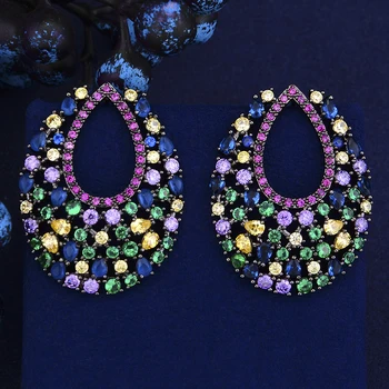 

GODKI Trendy Luxury Multicolor Stud Earring for women Wedding Full Micro Cubic Zircon CZ Pave Dubai Bridal Earring Boho Hot 2018