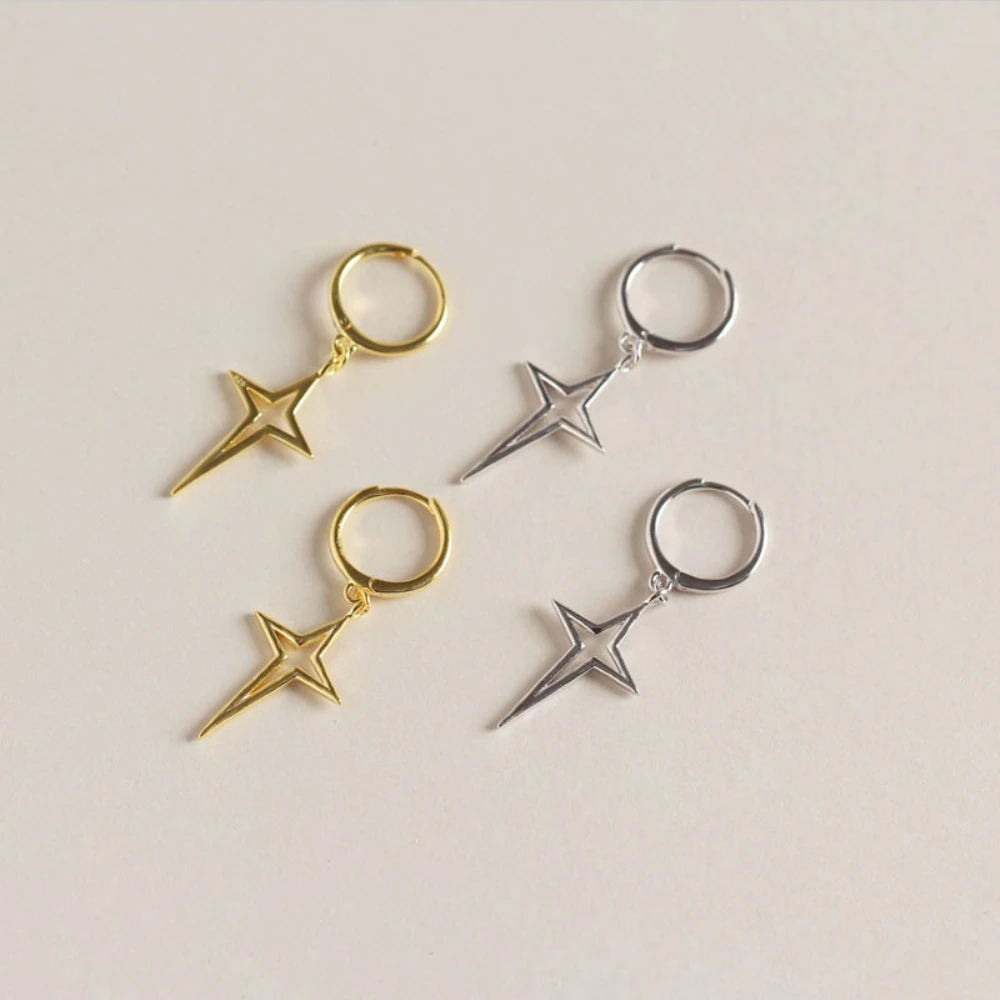 

S925 Minimal Geometry Cross Charm Star Hipster Huggie Earrings Punk Round Cartilage For Men Piercing Drop Earrings For Women