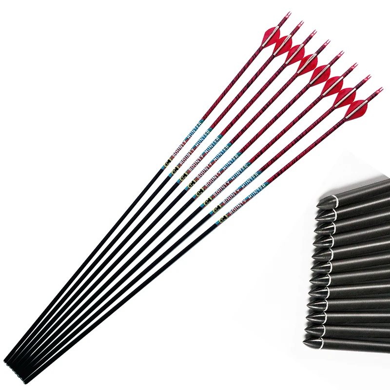 Tiro com Arco de Carbono Dicas para Arco Linkboy Setas Od7.6mm 2 Polegada Palhetas Nock 80gr Composto Acessórios Caça 12 Pçs Id6.2