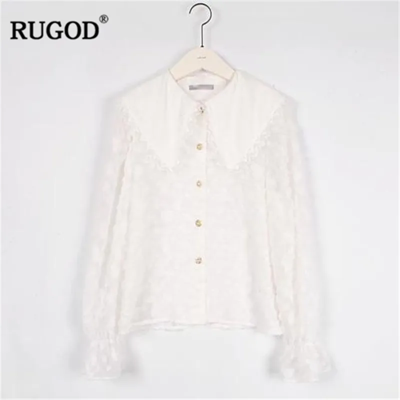 RUGOD корейский стиль белые рубашки с расклешенными рукавами Женская Повседневная
