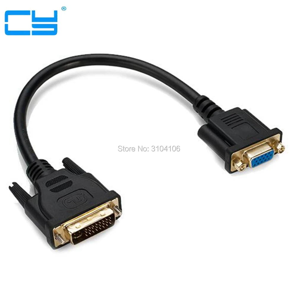 Аналоговый адаптер преобразователь DVI 24 + 5 папа VGA мама для монитора 30 см черный dvi