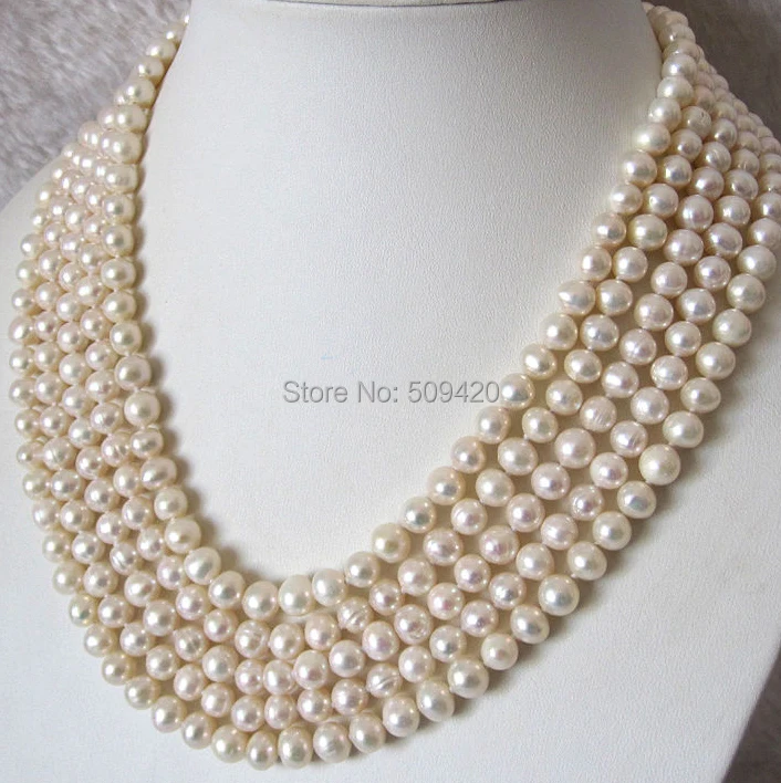

Free Shipping >>>100" 7-8mm White Off Round Freshwater Pearl Strands Necklace