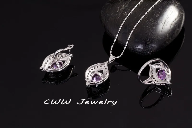 CWWZircons модный брендовый светильник с синим кубическим цирконием и кристаллами 925 пробы Серебряные Ювелирные наборы для женщин T190
