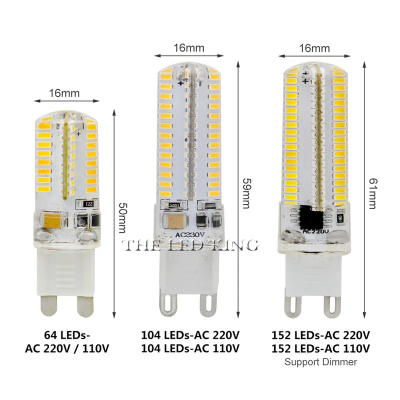 10 шт./лот G9 Светодиодная лампа 7 Вт 9 Вт 12 Вт 15 Вт 48 64 96 104 152 светодиоды 3014smd Мощность 360 градусов угол луча spotlight