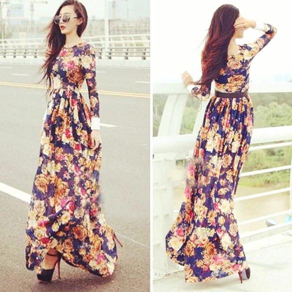 Midi summer dress with long sleeves 2017