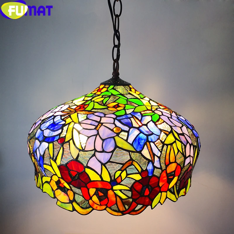 FUMAT витражная Подвесная лампа Tiffanylamp, цветная стеклянная художественная Подвесная лампа для гостиной, столовой, подвесной светильник, светильники