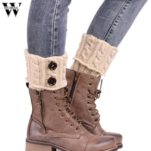 Dec17 женские зимние вязаные гетры, сапоги, теплые носки, однотонные женские