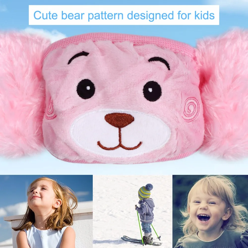 Winter Plush Mouth-Masks For Children Earloop Face-Mouth Mask Warm And Dustproof Pink Cartoon Bear Pattern (5)
