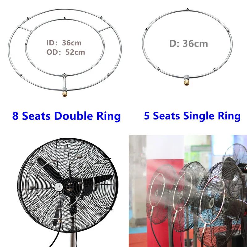 C189 Double mist fan ring with 8 nozzle seats and thread adapter for mist fan cooler systemin