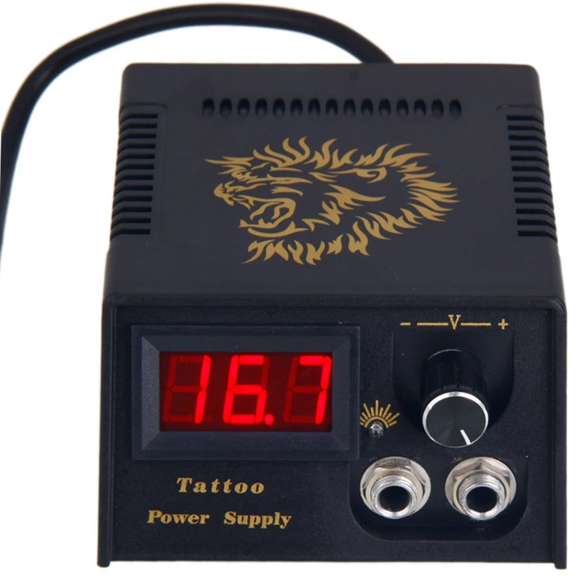 1 unids profesional nuevo diseño negro bastidor de oro León Diseño Digital LCD Fuentes de energía para tatuar fuentes de alimentacion tatuaje