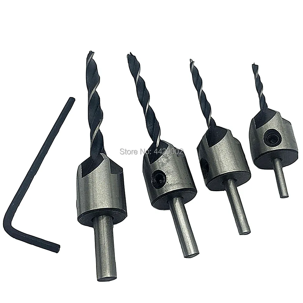 4pc Countersink Drill Bit  Pilot Hole Screw Woodwork Wood Plastic Hole Bore Chamfer Cutter Woodworking Drill Bit with Hex Wrench