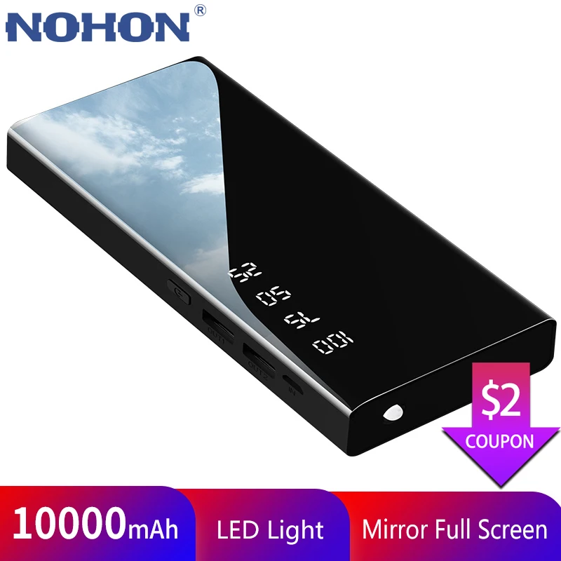 

NOHON 2.1A Dual Output LED Light Portable Power Bank Fast Charging 10000mAh Noble Universal Digital Display Mobile Power Supply