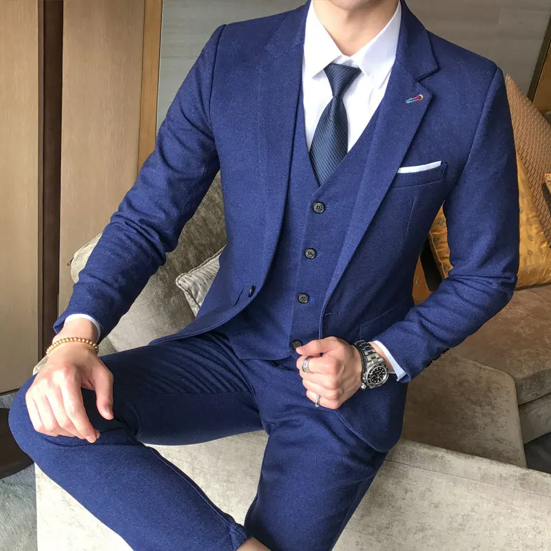 Jacket + Vest + Pants / 2018 New Mens Boutique Solid Color Fashion Formal Business Suits 3 Piece Sets / Groom Wedding Dress Suit