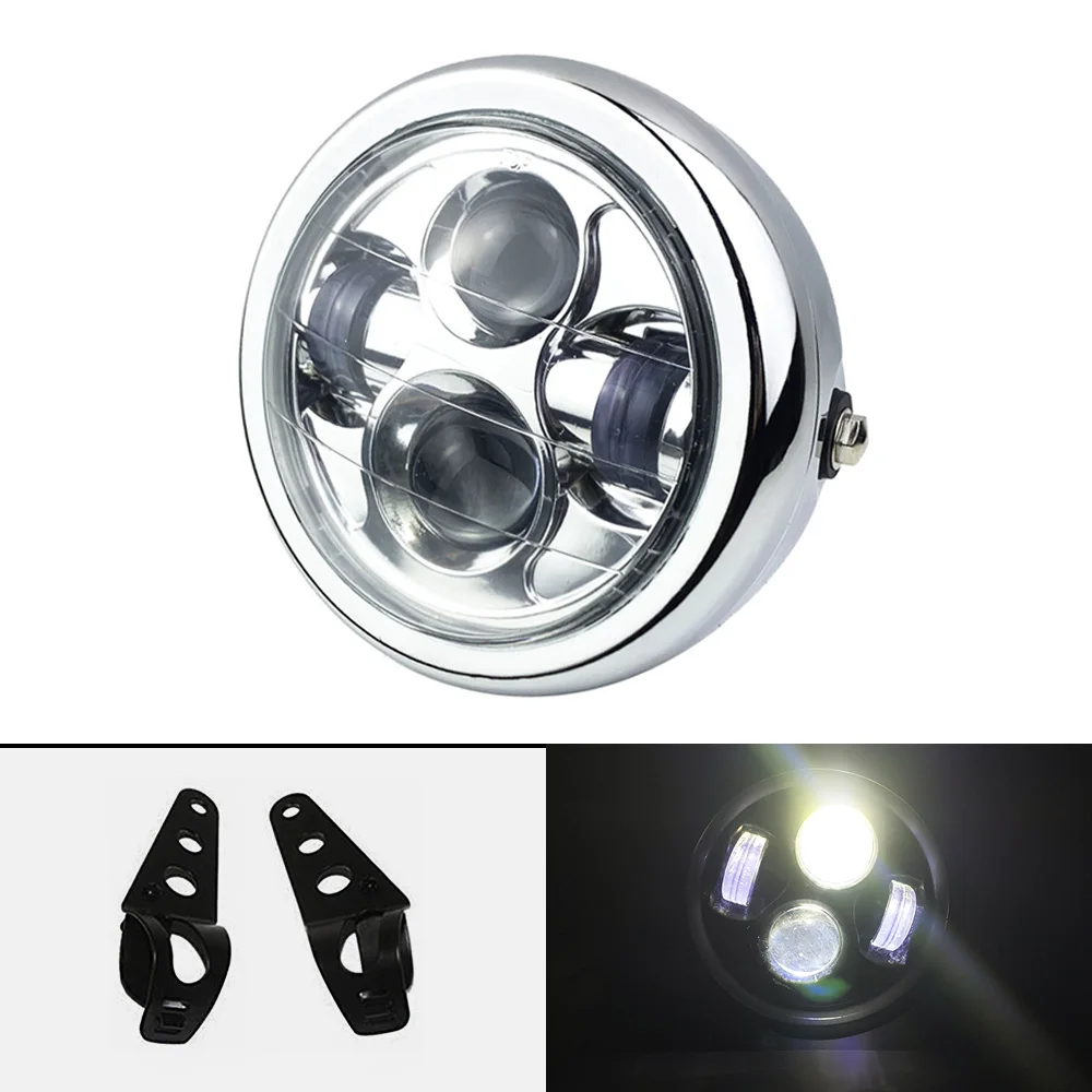 

35W 6.5'in Universal Motorcycle Black/Chrome LED Refit Front Headlight Motorbike Round LED Headlight High Low Beam Head Light
