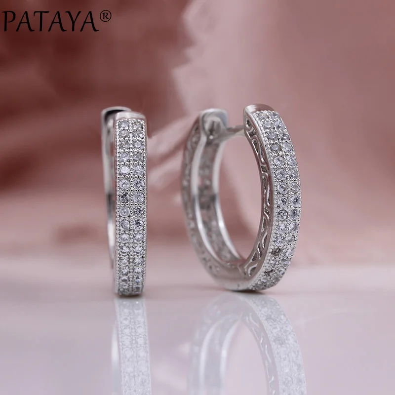 White Gold Round Natural Cubic Zirconia Dangle Earrings - Image 2