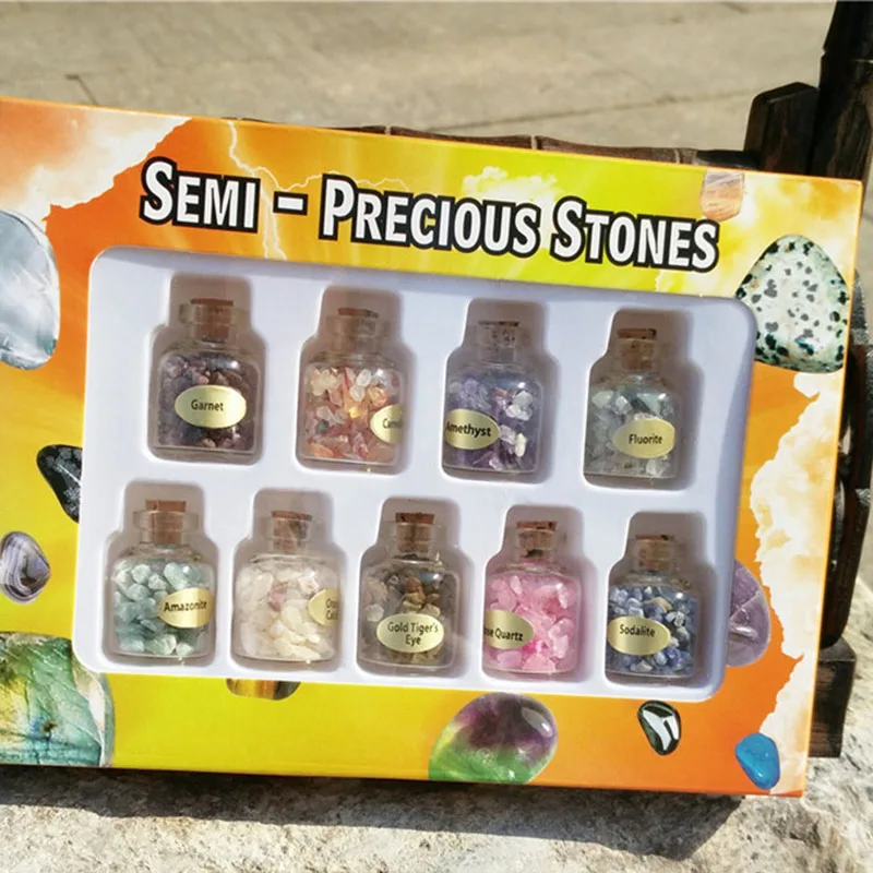 Mini 9 Bottles Natural Gemstone Chips Crystal Healing Tumbled Reiki Stones