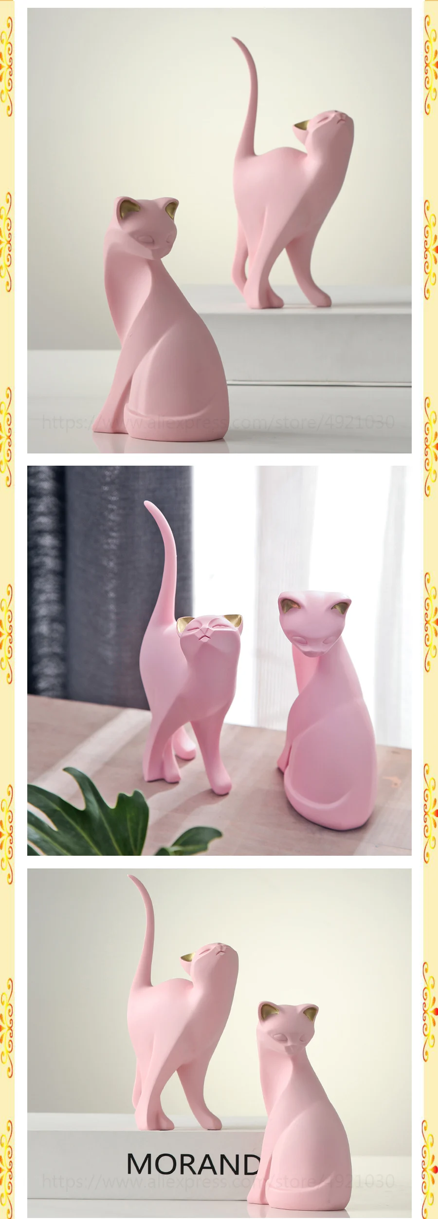 Креативный нордический розовый котенок, орнамент из смолы, креативные милые изделия в виде животных, домашний интерьер для украшения гостиной, настольные фигурки