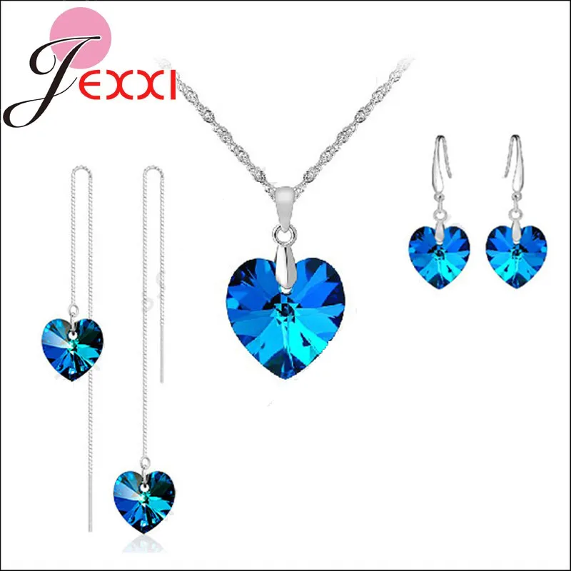 Набор украшений из серебра 925 пробы с голубым австрийским кристаллом|necklace