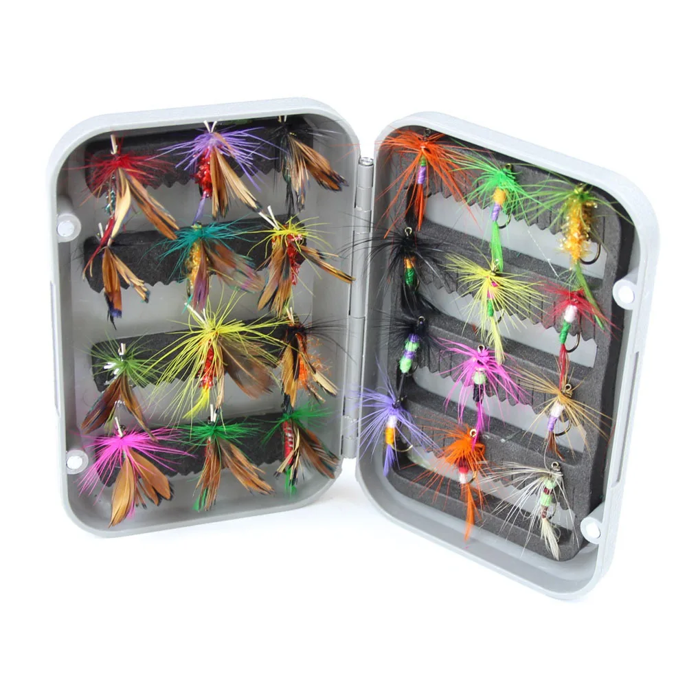 24pcs dry fly fishing lure set with box artificial trout carp bass
