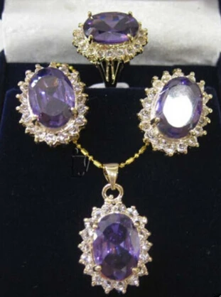 

hot sell New Amethyst pendant necklace earrings ring set