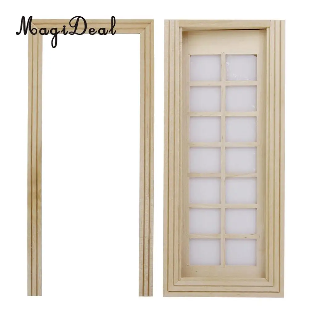 1Pc Wooden 14-Squares Unpainted DIY Door for 1:12 Dollhouse Bedroom Kitchen Miniature Furniture Decor Accessory
