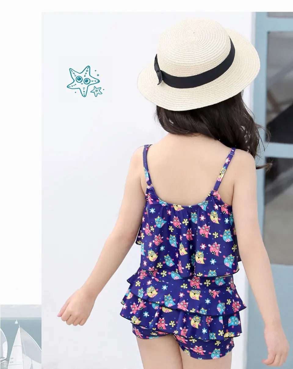 Детское милое пляжное платье с совами и цветами купальник без спинки красивые купальники для девочек