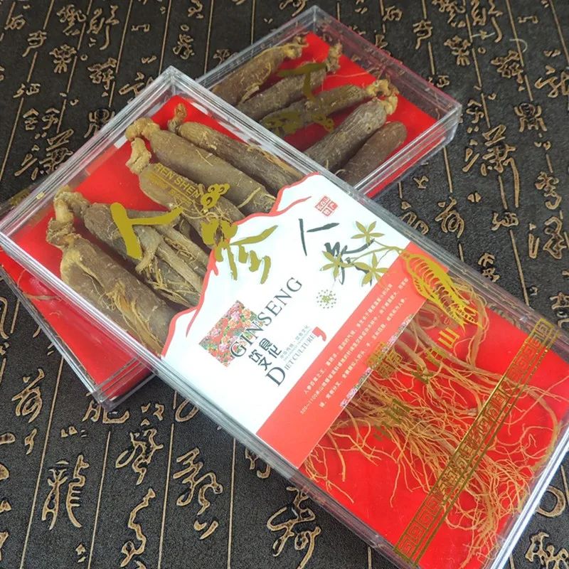 8 лет Подарочная коробка весь Китай Panax красный корни женьшеня, редкий Wlid женьшень