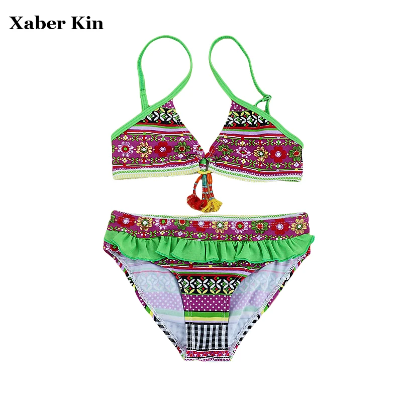 

Xaber Kin Girls Printed Maya Striped Bikini Sets Children Swimsuit Girls Two-Pieces Swimwear Kids Bathing Suits Tankini G6-K68