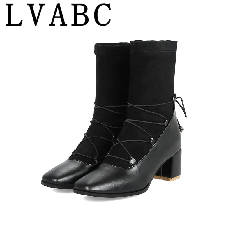 

LVABC 2019 women ankle boots Patent leather zippers red color high heels boots winter short plush ankle boots size 33-48