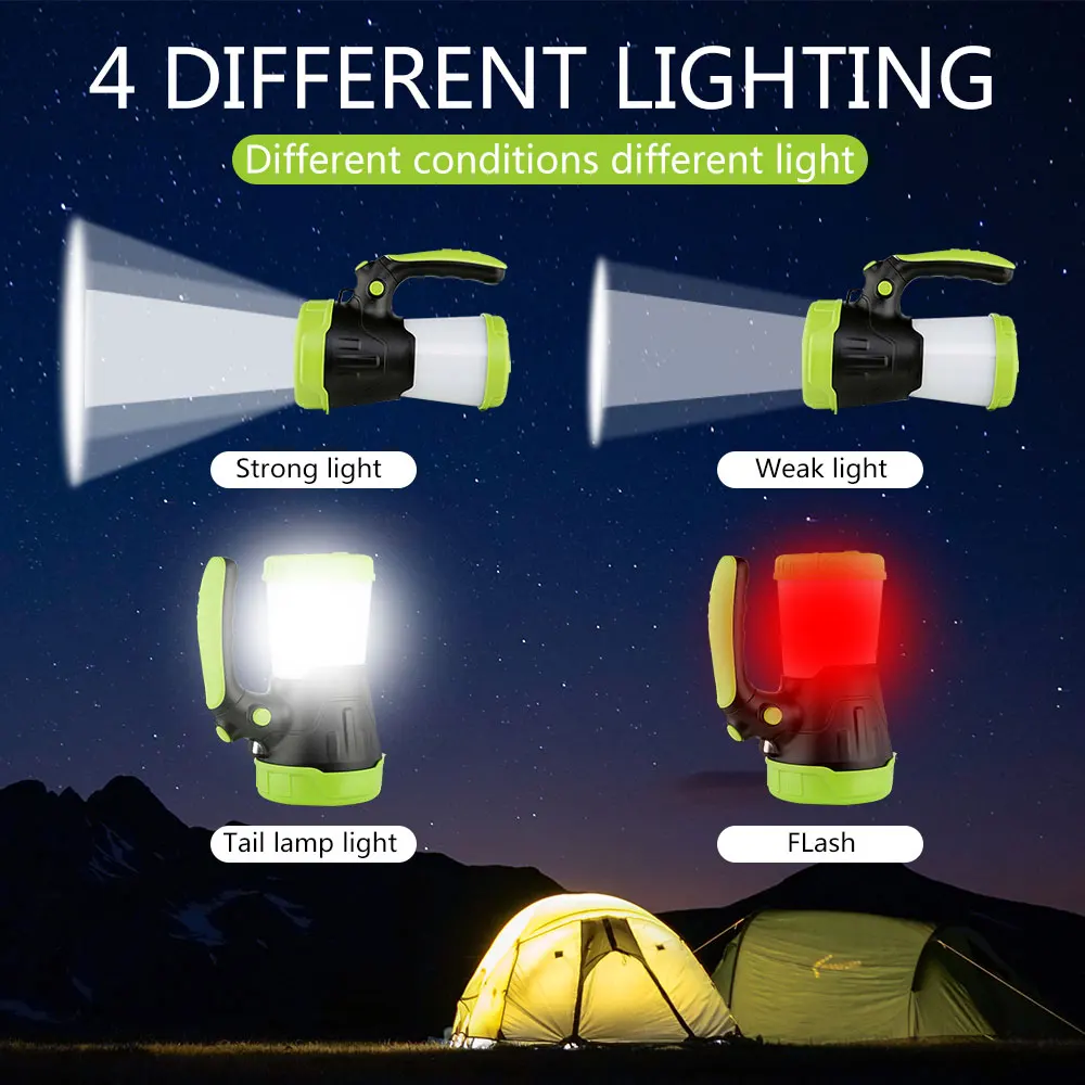 4000mAh Led Flashlight Lamp USB Working Lamps Searchlight Built-in 2*26650 Torch Portable Lantern Waterproof Hunting Light