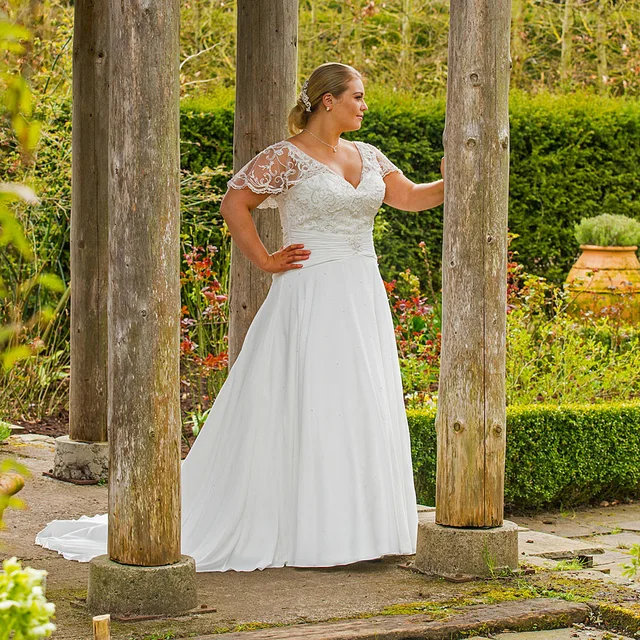 vestido de novia con cuentas de encaje drapeado mangas falda de gasa