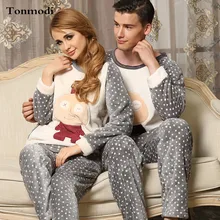 Зимняя Пижама для пары Для женщин с длинным рукавом пижамы с длинным Брюки Для мужчин Пижама утолщенная для Flanne; в горошек Пижамный пуловер комплект