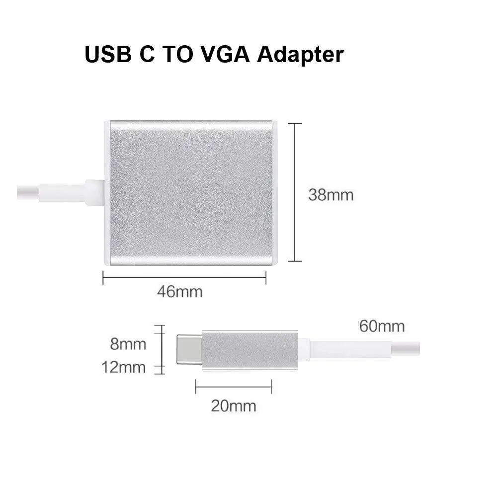 Кабель адаптер USB C Type раньше VGA 10 Гбит/с для нового Macbook 12 дюймов Chromebook Pixel Lumia